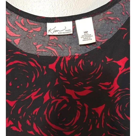 Kim Rogers Petite Red & Black Floral Tank Top 10P Stretch Polyester - Picture 2 of 6